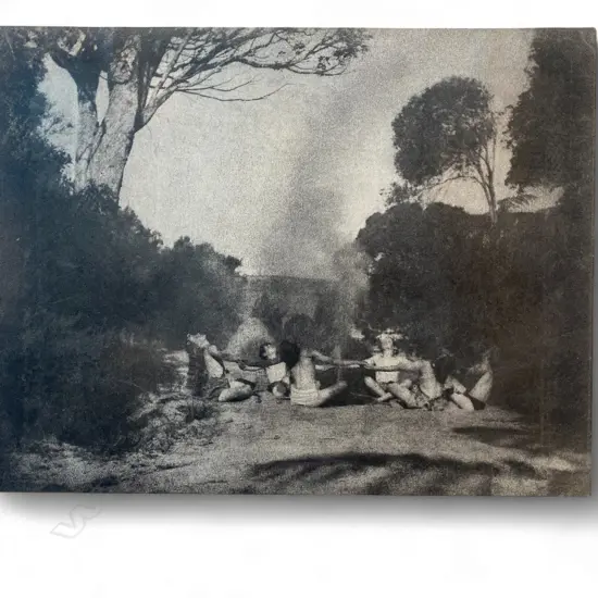 Unidentified photographer - Children seated together around a fire in the countryside,